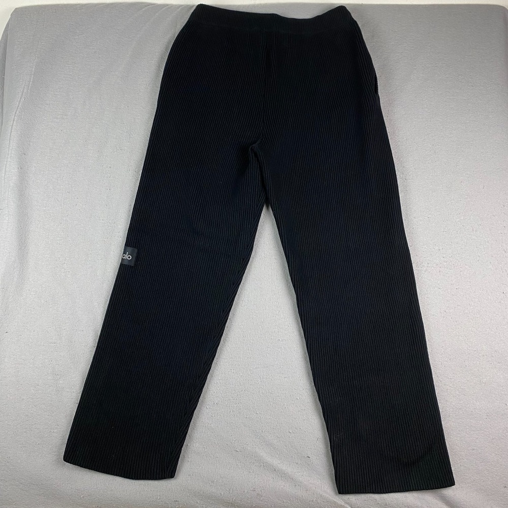 Alo Yoga Mens Domain Rib Knit Sweatpants Medium Black Cotton Blend M5210R - Picture 1 of 13